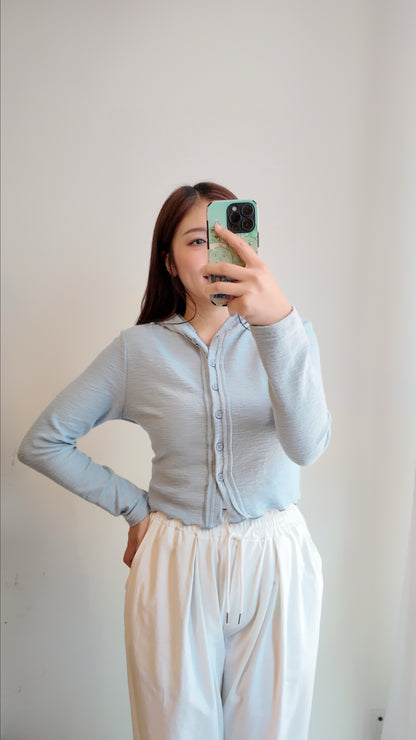 連帽排扣下捲邊外套上衣