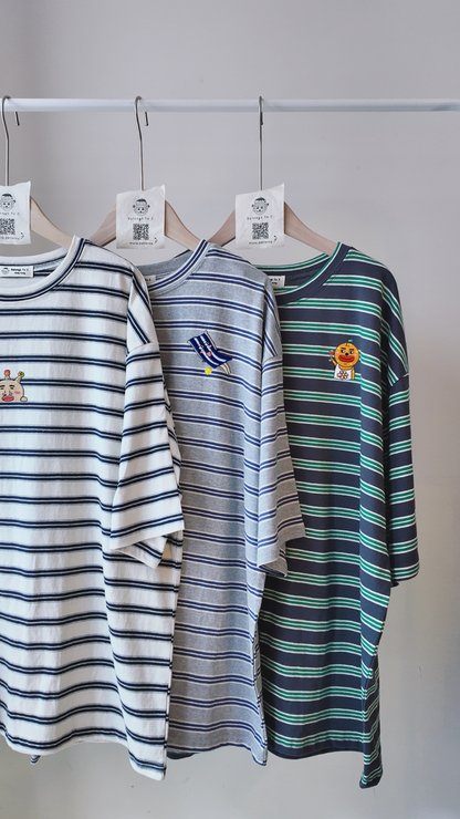 寬鬆圓領橫間短袖上衣