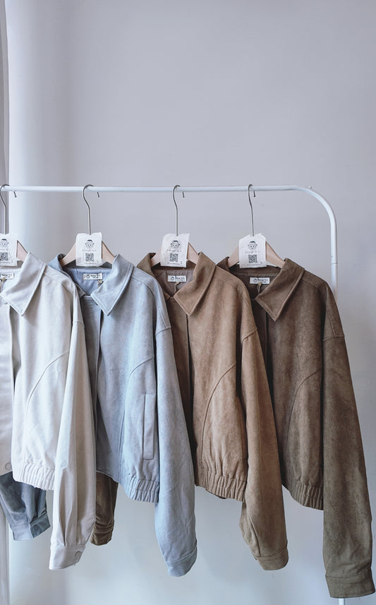 下擺鬆緊兩側車線麂皮外套