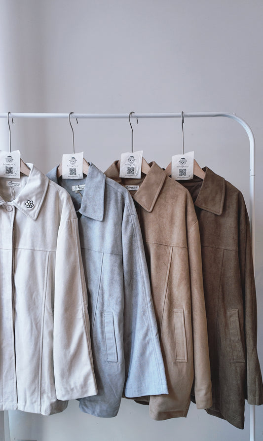 麂皮口袋暗釦中長版外套