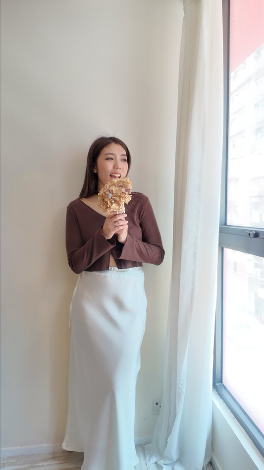 氣質緞面小魚尾側綁帶半截裙