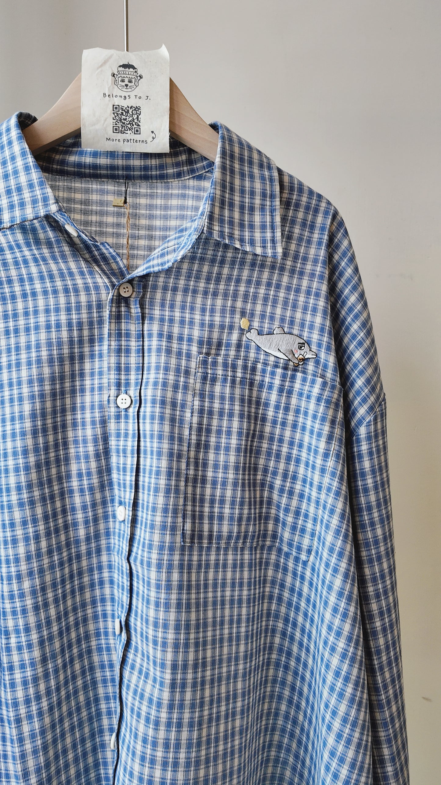 藍格紋棉麻襯衫