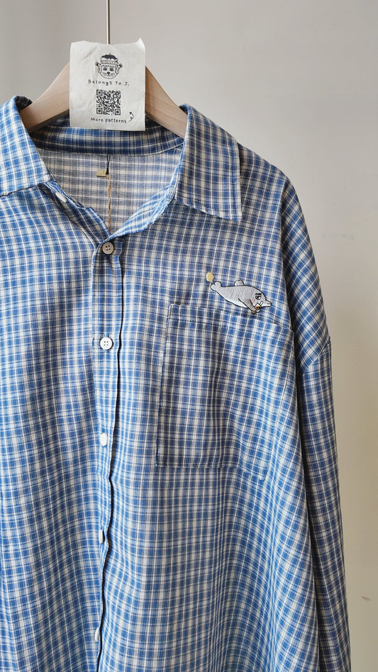 藍格紋棉麻襯衫