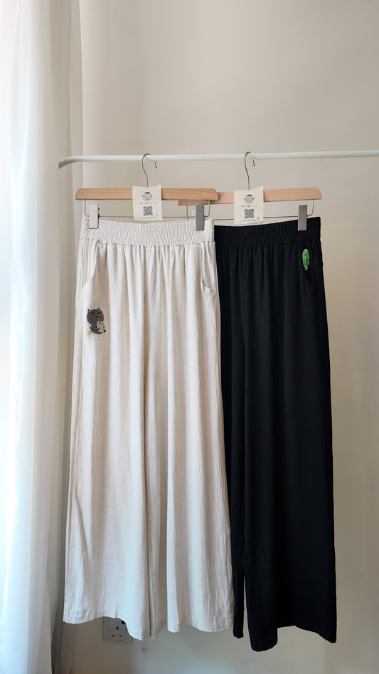 橡筋腰麻棉闊褲