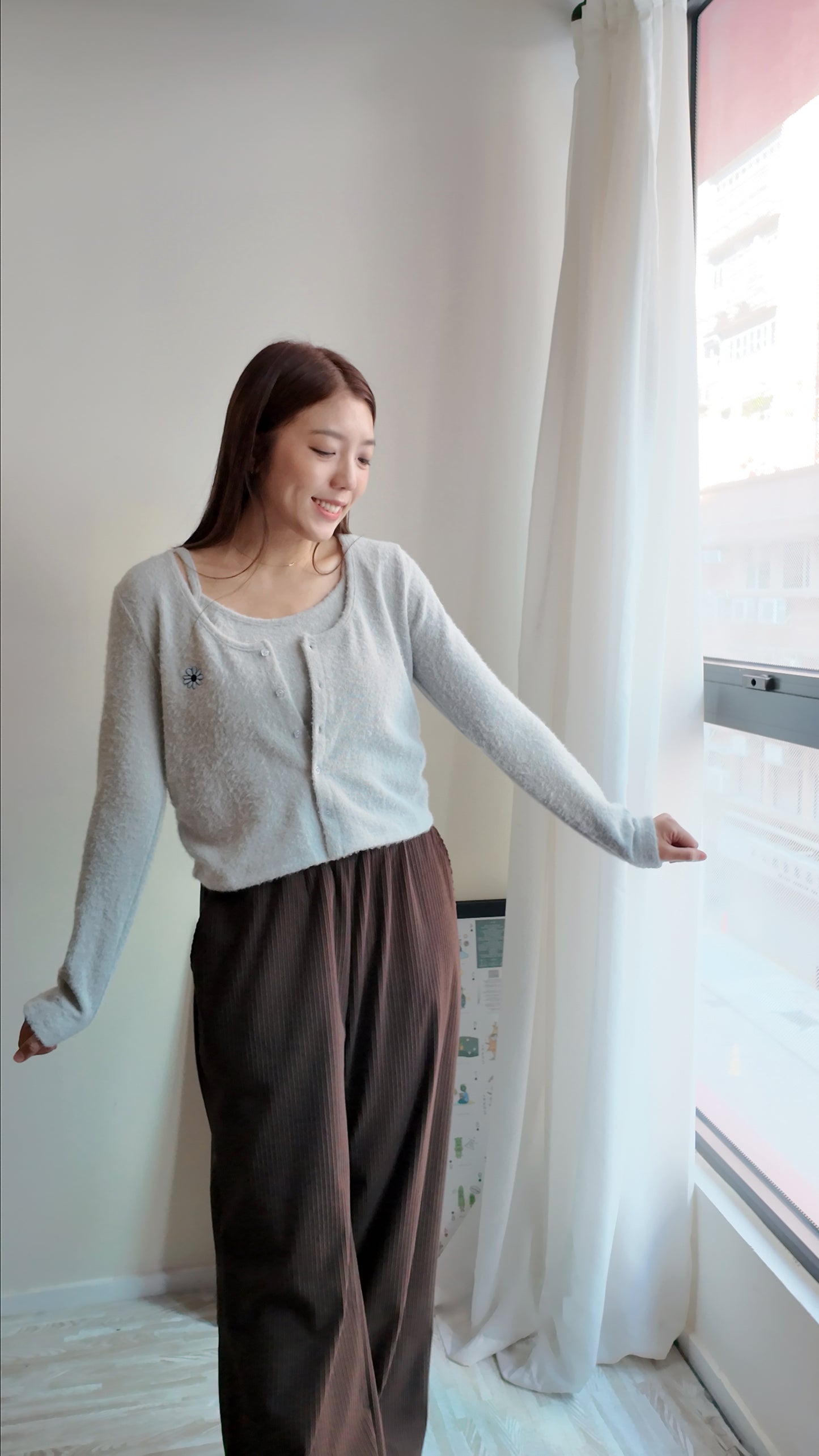 真兩件側抓皺毛毛上衣