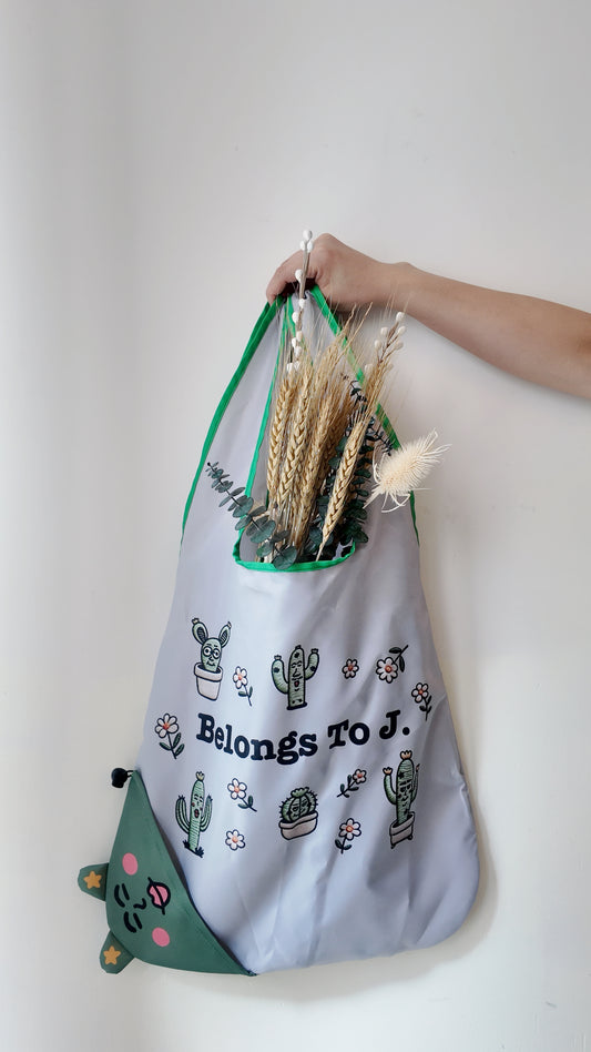 仿刺繡仙人掌小怪獸印花環保袋