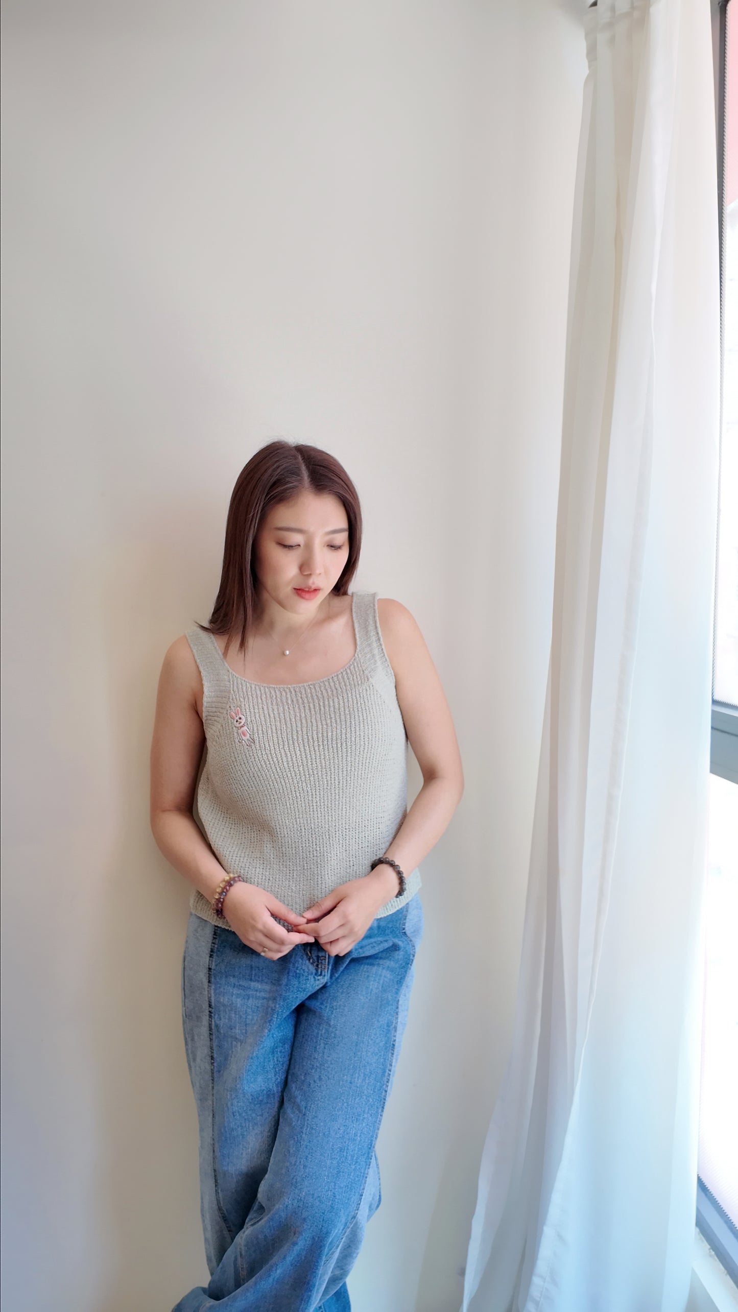 清爽方領針織線背心