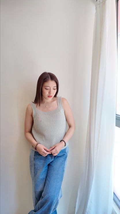 清爽方領針織線背心