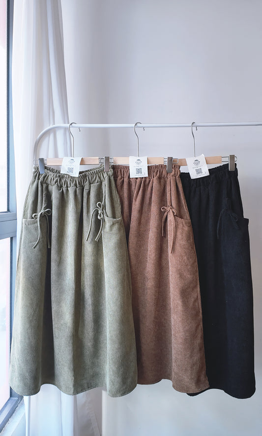 燈芯絨口袋綁帶半截裙