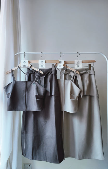 附綁帶真兩件長裙套裝