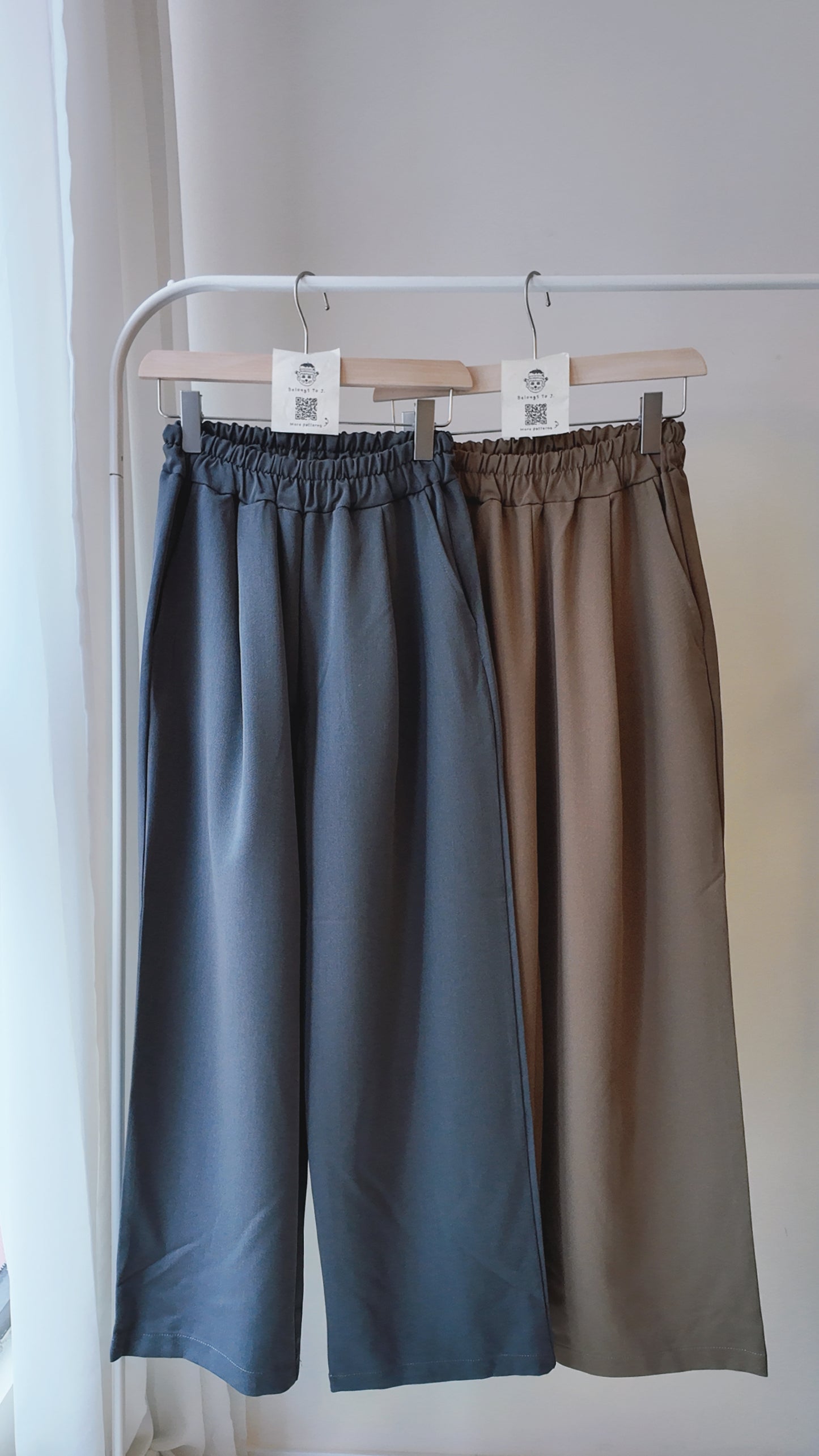 橡筋腰打摺高腰長西褲