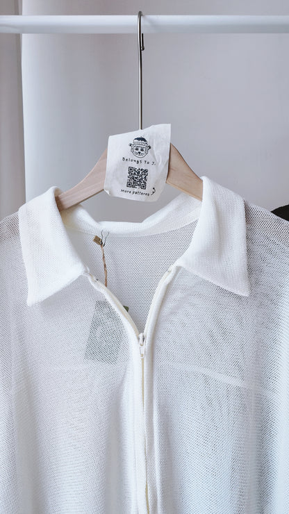 雙拉鏈翻領微透膚外套