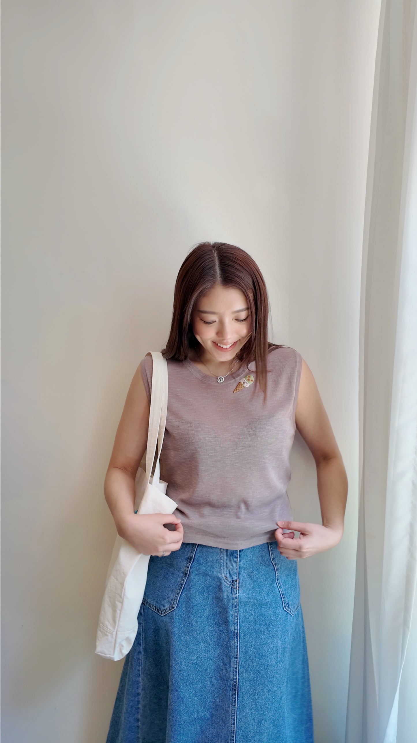 寬肩圓領針織背心