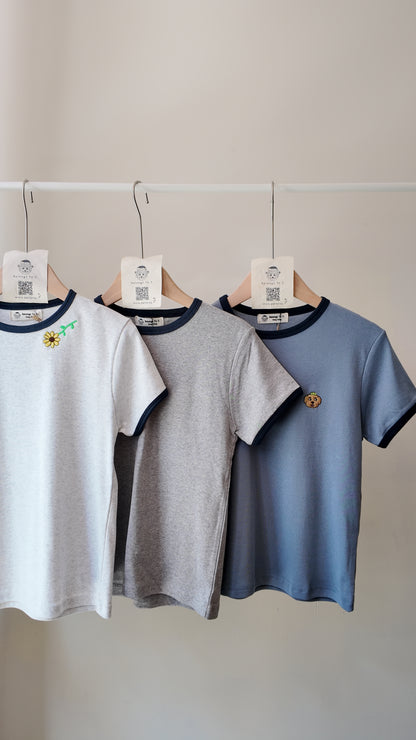 拼色包邊短袖上衣