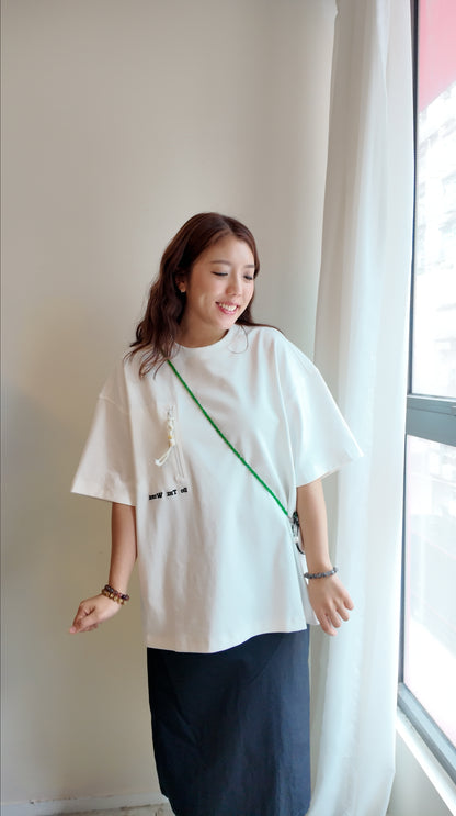 自家製-中性拉鍊口袋落肩Oversized T-shirt