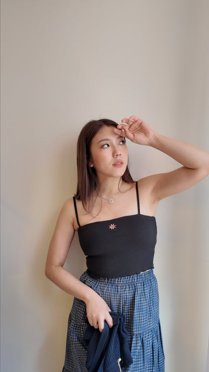 可調節直紋下擺捲邊背心（有胸墊)