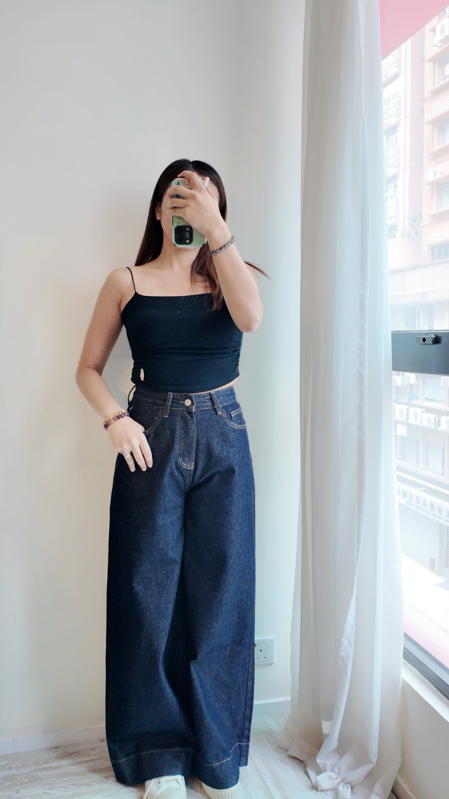 褲腳車線A字寬褲