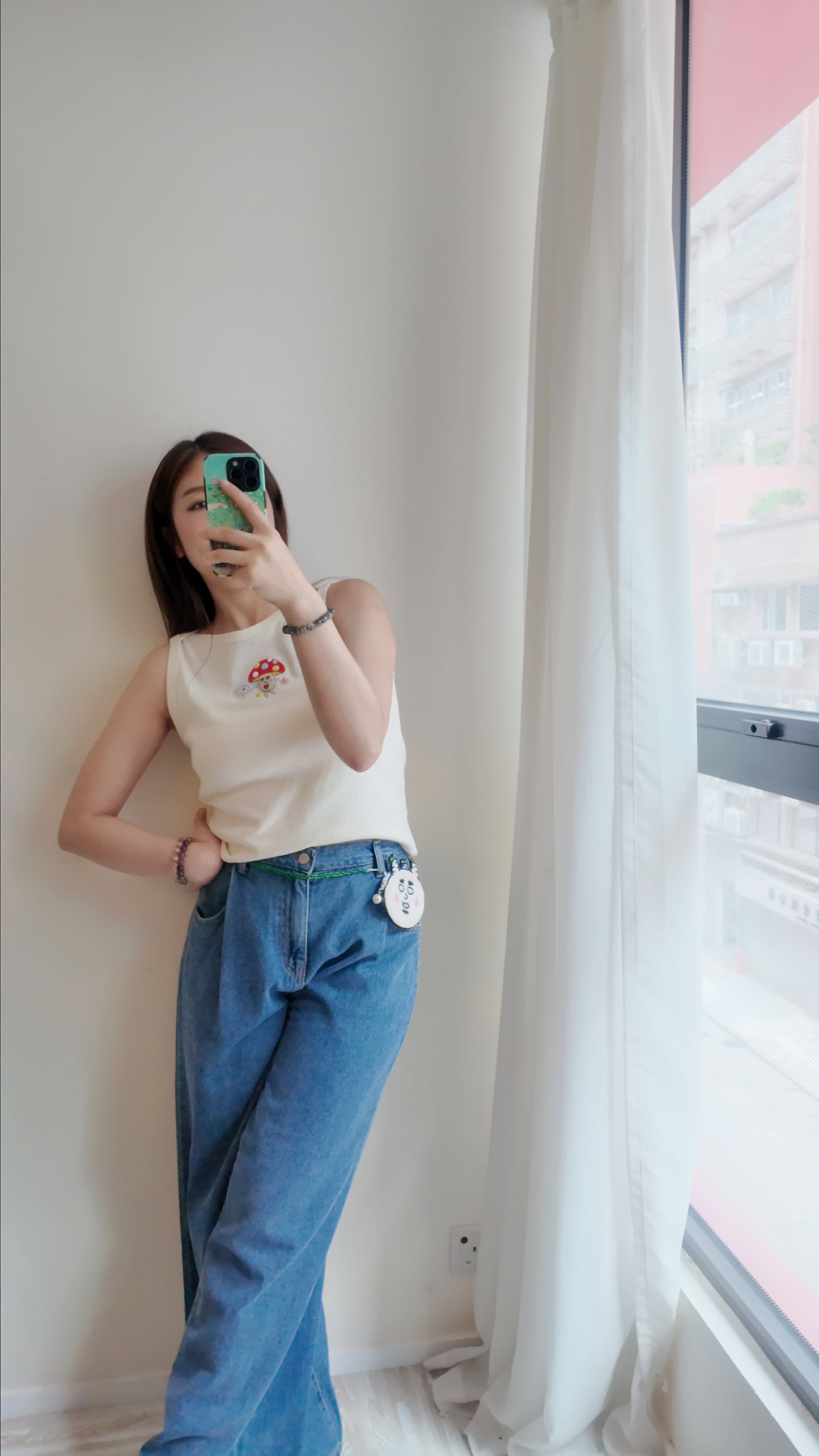 一字領針織提花背心