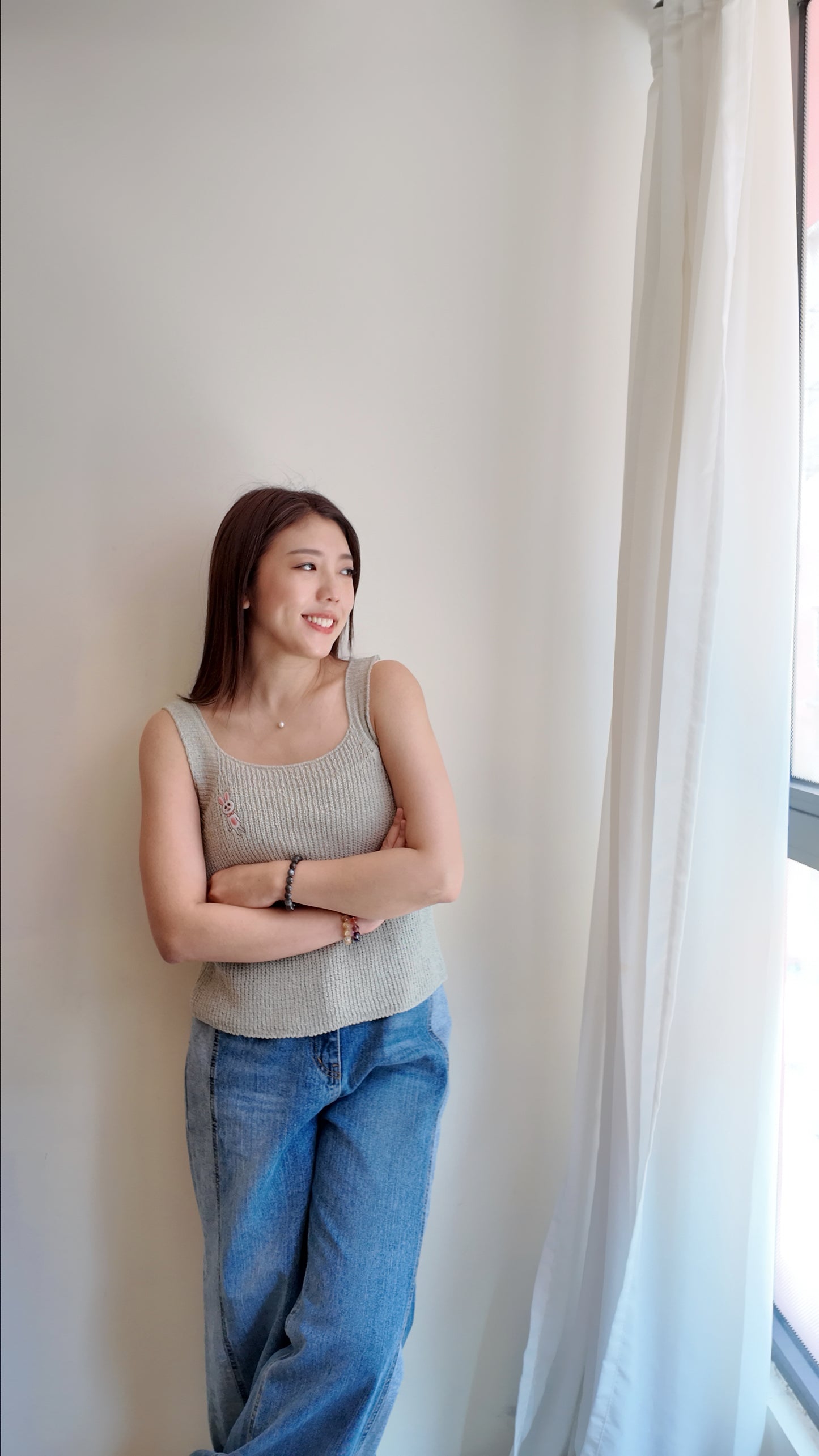 清爽方領針織線背心